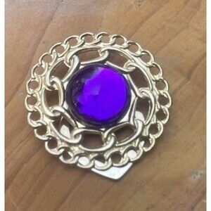 Vintage Neck Scarf Clip Holder Clip Brooch Gold & Purple Tones Fashion 1.75"L